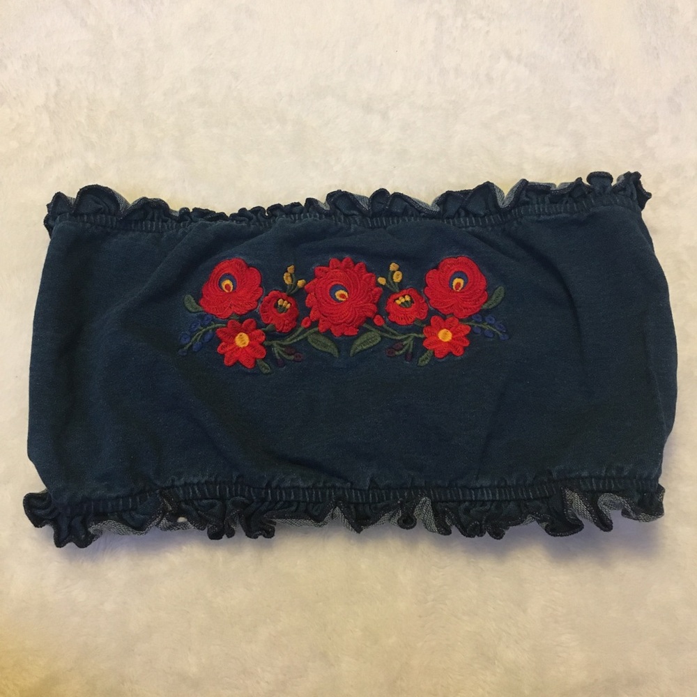 Jean Embroidered Bandeau Crop Top